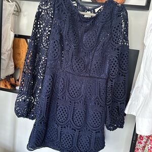 Elegant Navy Backless Lace Dress